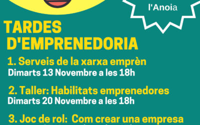 Comencen les Tardes d’Emprenedoria per a joves durant el mes de novembre a l’Oficina Jove de l’Anoia